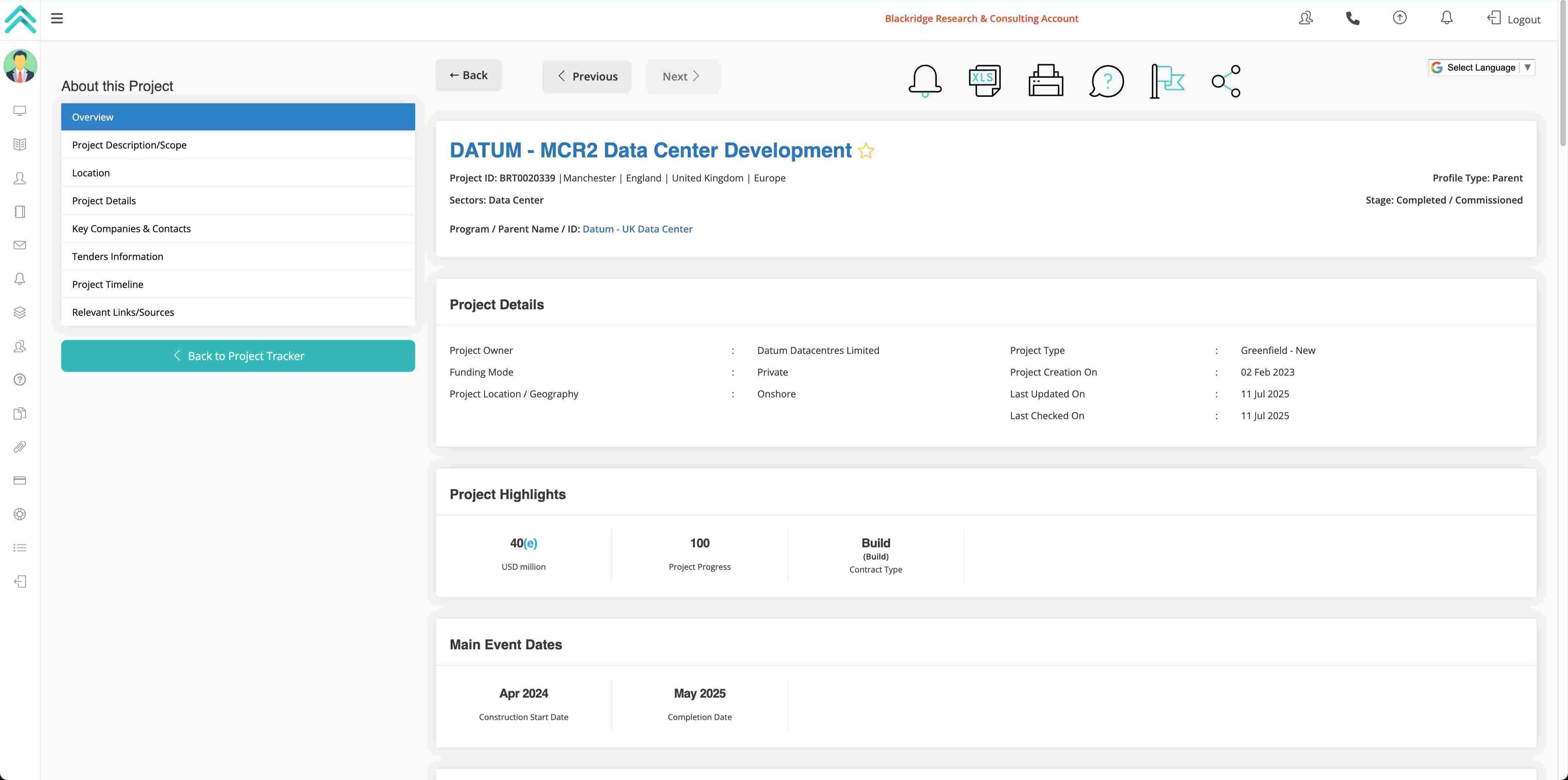 Global project tracker for construction leads and stakeholder infomation